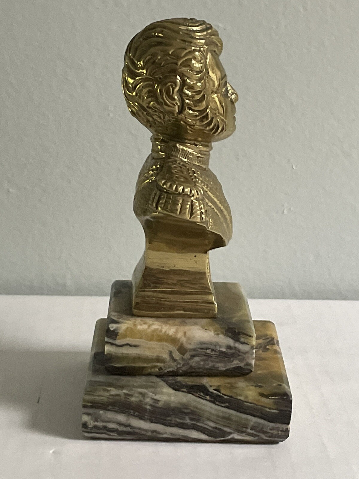 Miniature Brass Bust Of Bernardo O’Higgins Chile On Padded Marble Base *See Pics