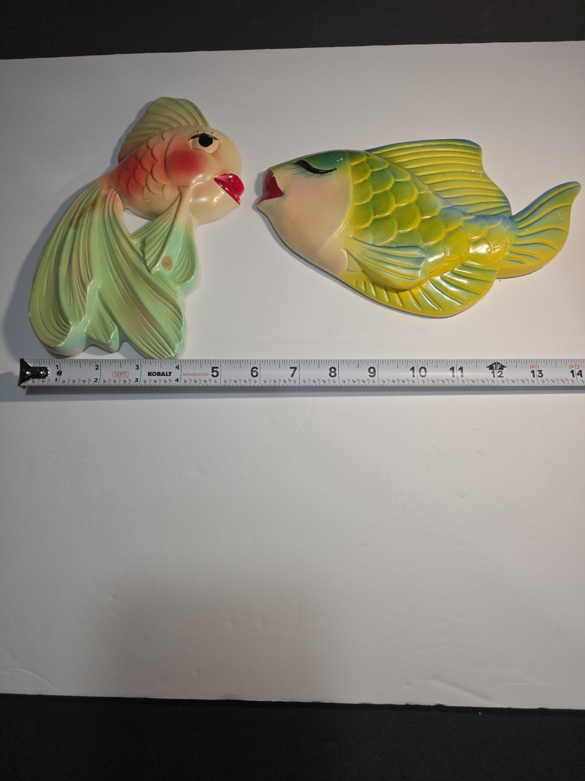 Vintage Anthropomorphic Fish Wall Plaques Pair Mid Century Retro Bathroom Decor