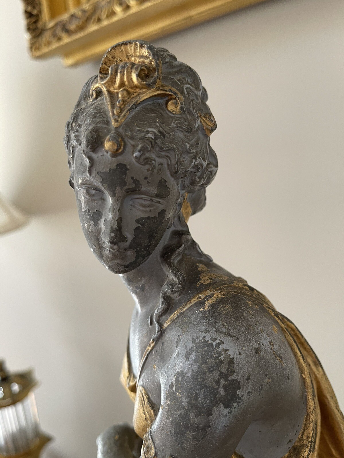Rare Pair Antique Goddess Aphrodite Diana The Huntress Spelter Statue Lamp