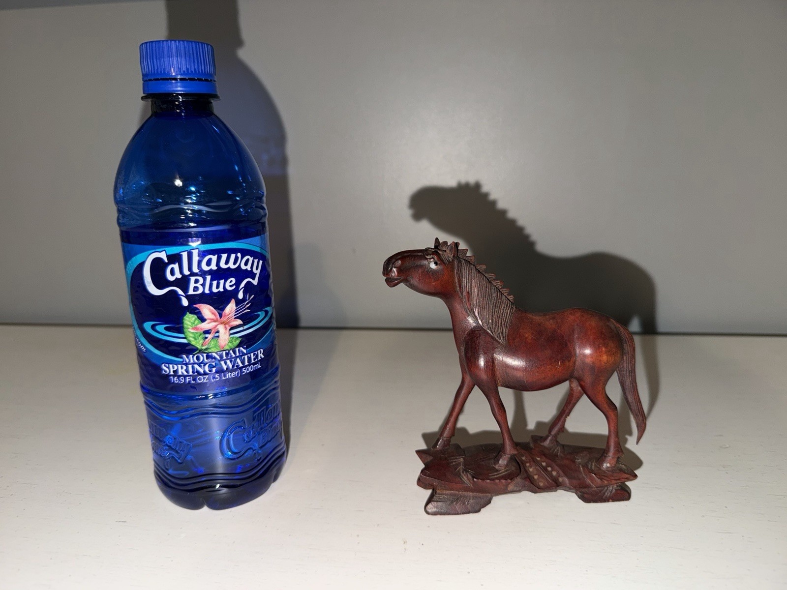 Vintage Minature Chinese Carved Wood Horse Asian Art Figurine 3.5 In Glass Eyes