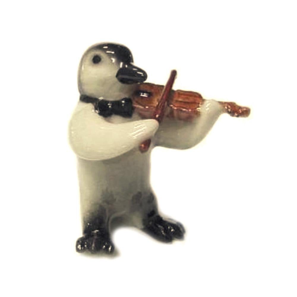Northern Rose Penguin with Violin – Handcrafted – Miniature Porcelain Figurine