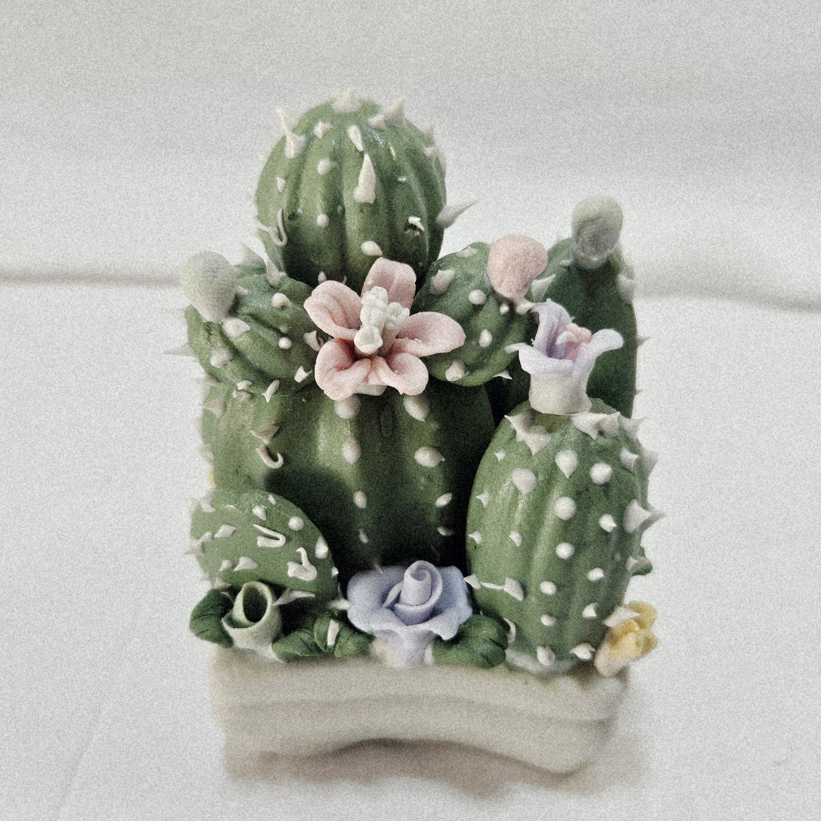 Flowering Cactus Figurine Set 2 Small Southwest Desert Succulent Garden Decor