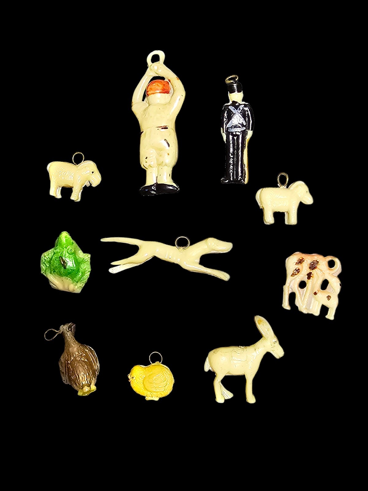 Vintage Japan Miniature Celluloid Charms Figures Animals Cracker Jack Era Set 10