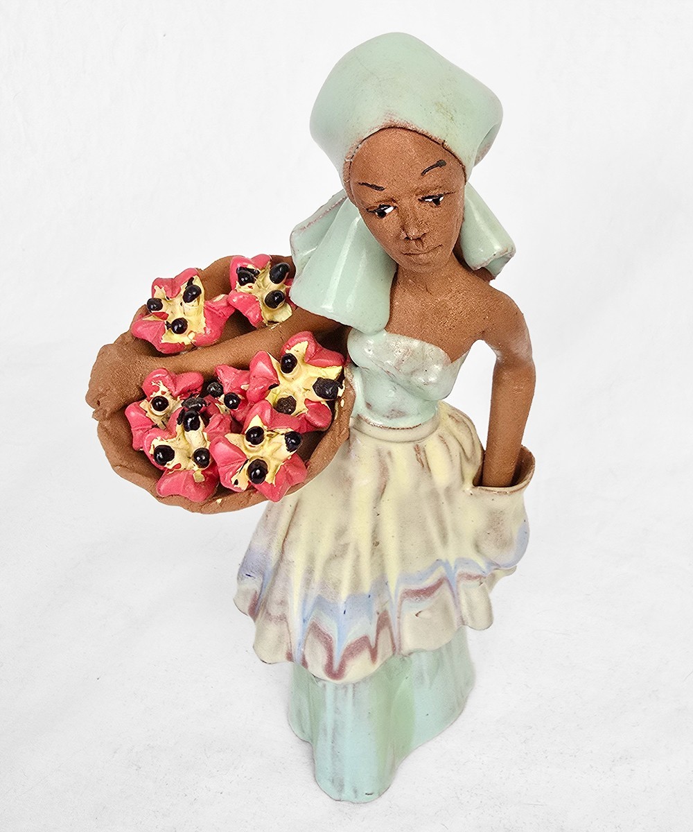 7.3″ Vintage Handmade Hand Painted Clay Woman Figurine S. America c. 1950s–1970s