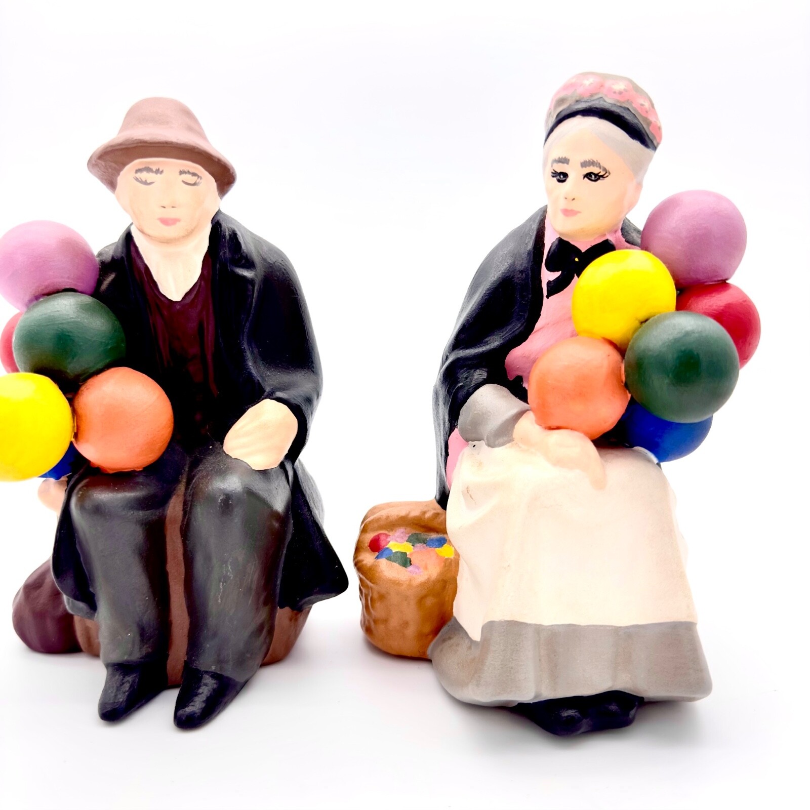 Vintage P Cook Signed The Balloon Seller Man Women Ceramic Figurines