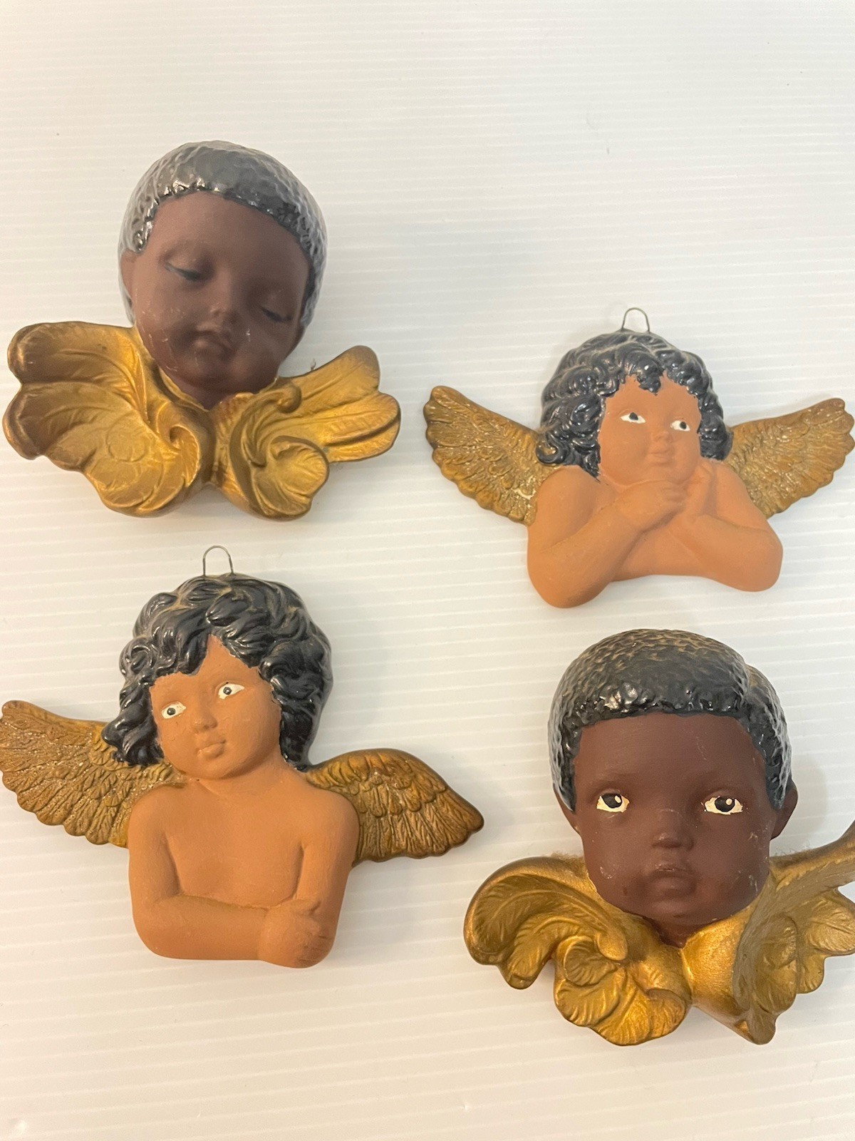 VTG Scioto 1990 Black Cherub Angel Heads Set Of 4 Miniatures Ceramic Wall Decor