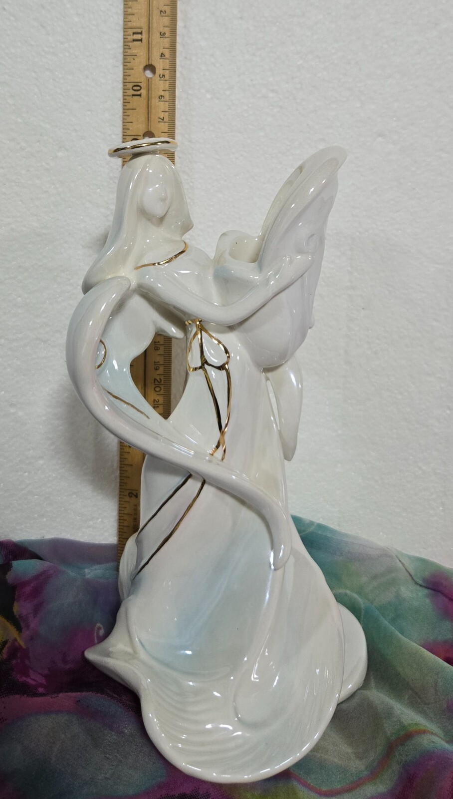 2001 Vanmark Angels From Above Angel Figurine 9″ Tall Gold Trim Opalescent