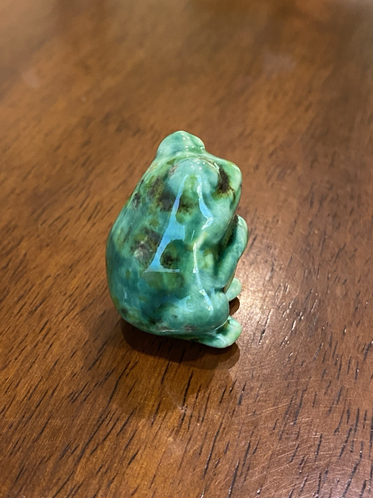 Small Artisan Frog Decorative Ceramic Figurine Turquoise With Green And Brown