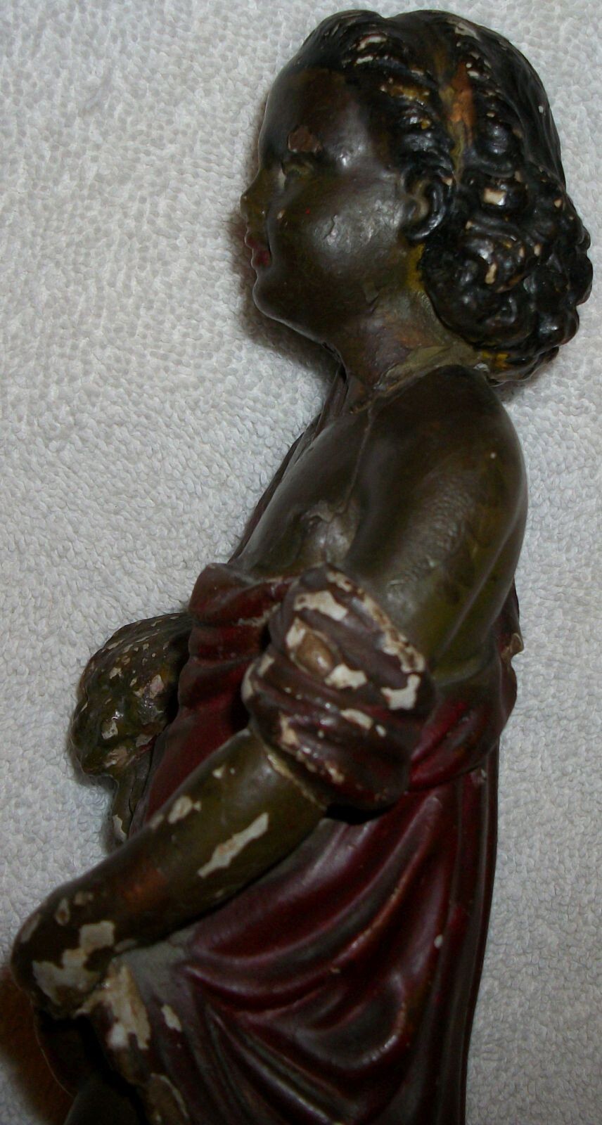 Antique Chalkware “Girl Carrying Wheat” statue 11″ Tall Faux Bronze