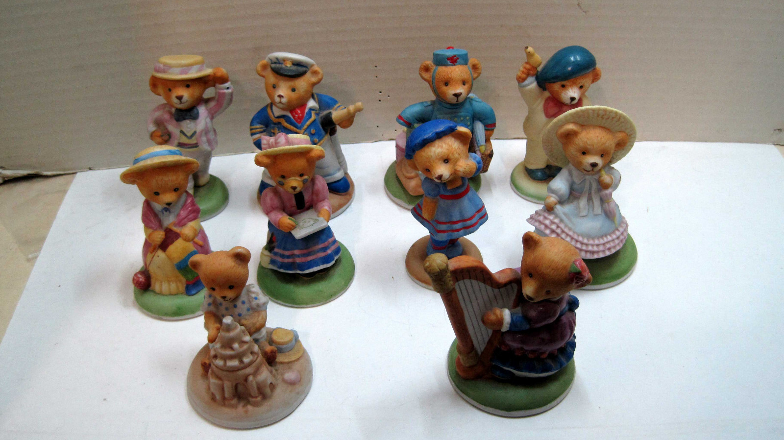 VTG Lot of 10 Franklin Mint Teddington Hotel Bear Figurines Fine Porcelain 1986