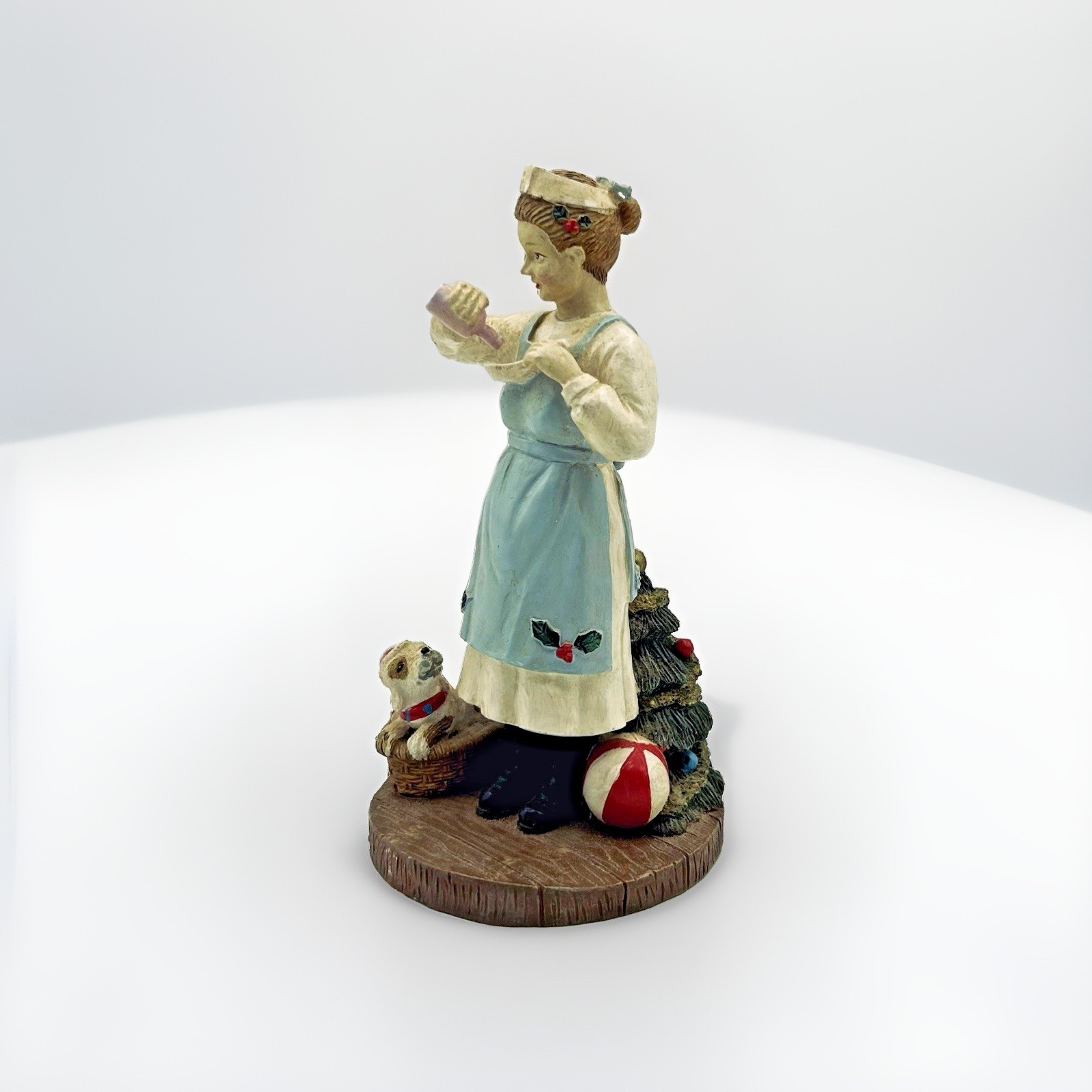 Vtg 1993 Nurse Figurine Stone Resin 6in Puppy Christmas Tree Signed NA Americana