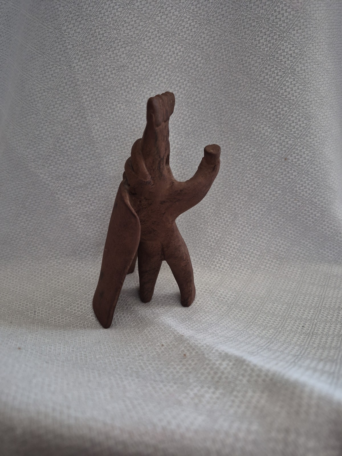 Pre Colombian Style Colima Mexico Standing Warrior w/ Shield & Headress RED CLAY