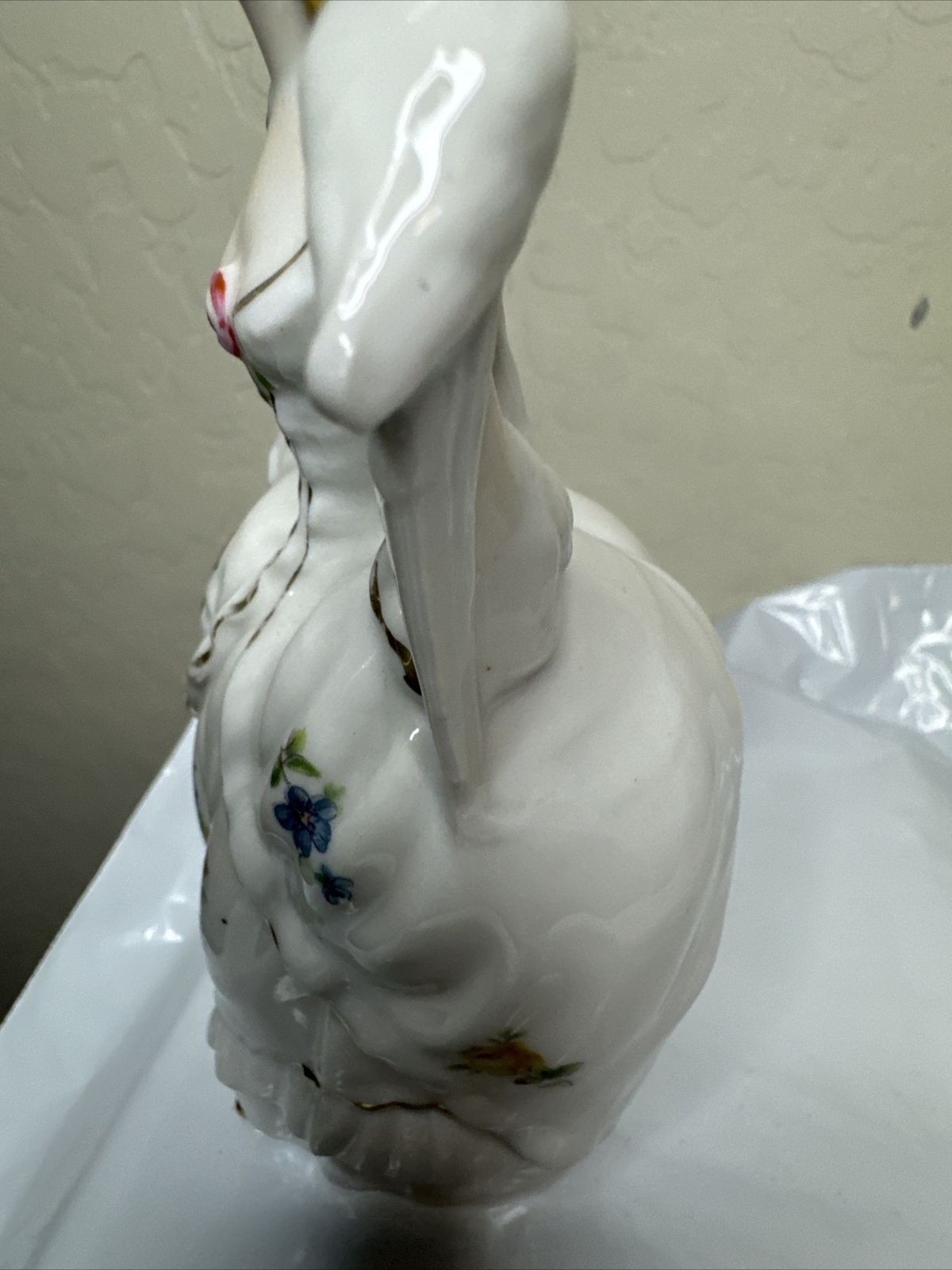 Porcelain Figurine, Victorian Lady with Bird, 7 1/4″ Japan