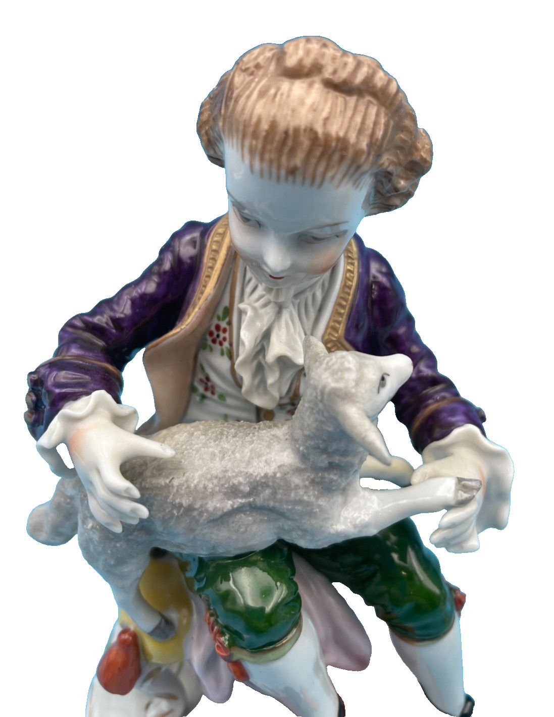 Beautiful Sitzendorf Boy Holding a Lamb & Girl Holding & Feeding a Lamb