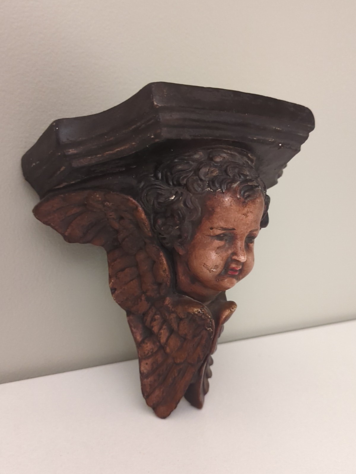Vintage Plaster Chalkware Cherub Angel Putti Wall Shelf Sconce Ornate Decor