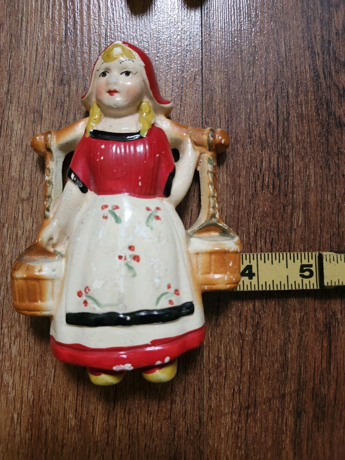 Vintage 2 Chalkware Wall Plaques Dutch Boy + Girl Red White Water Carriers