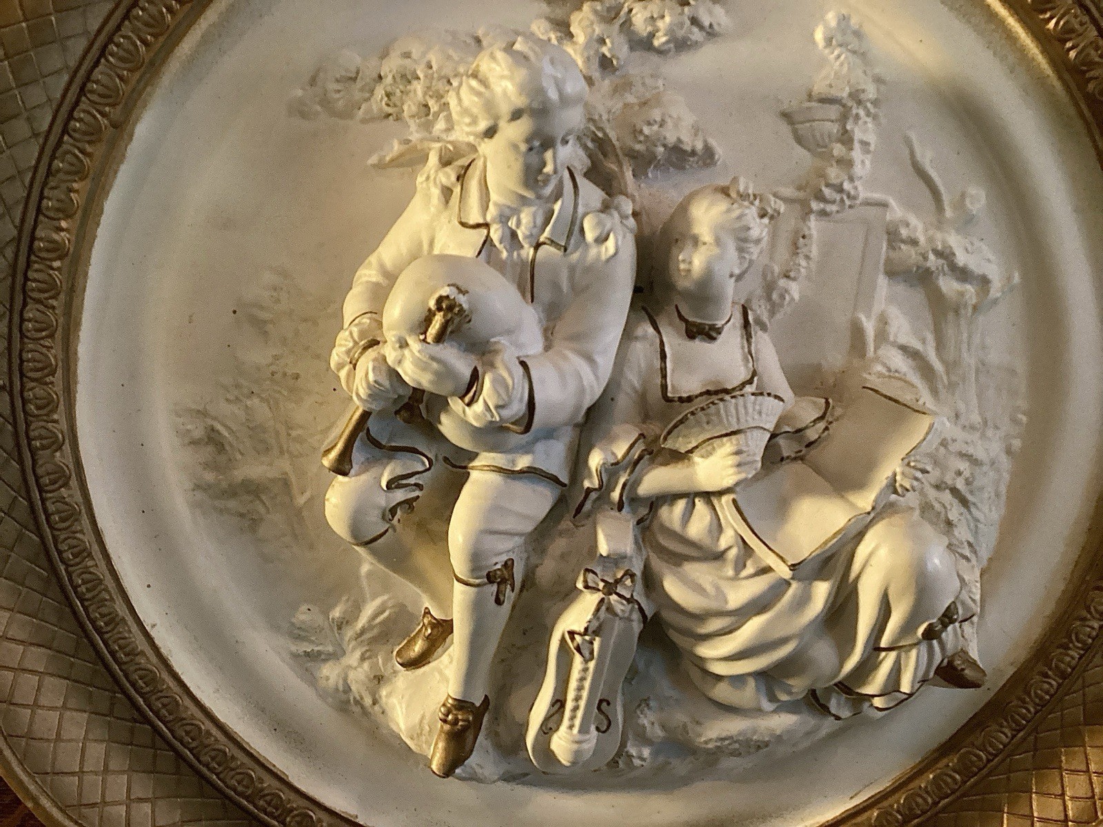 Vintage Alexander Backer Chalkware Wall Hanging Plaque Victorian (Set of 2)