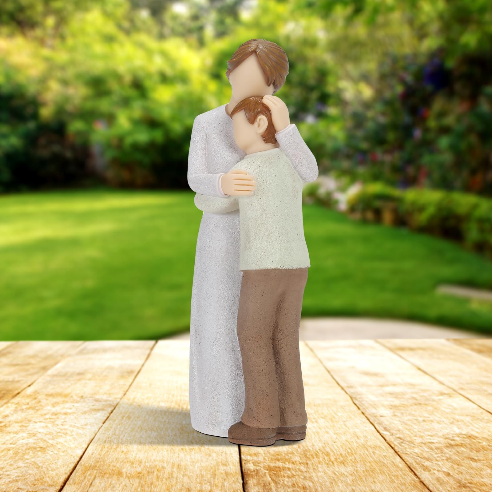Mother Son Embrace Sculpture Hand-Painted Mom Son Figurine Memorial Gift Home