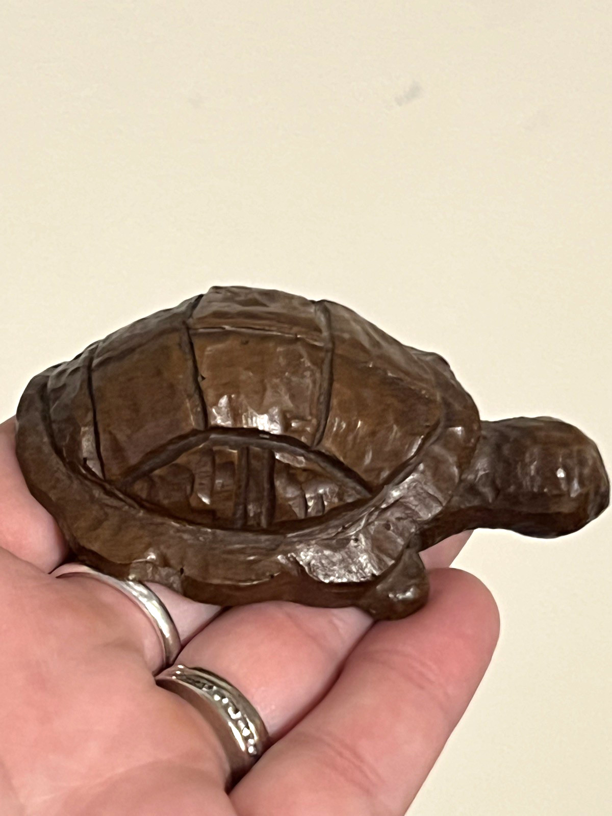 Miniature 3″ Hand Carved or casted Turtle figurine resin composite wood look