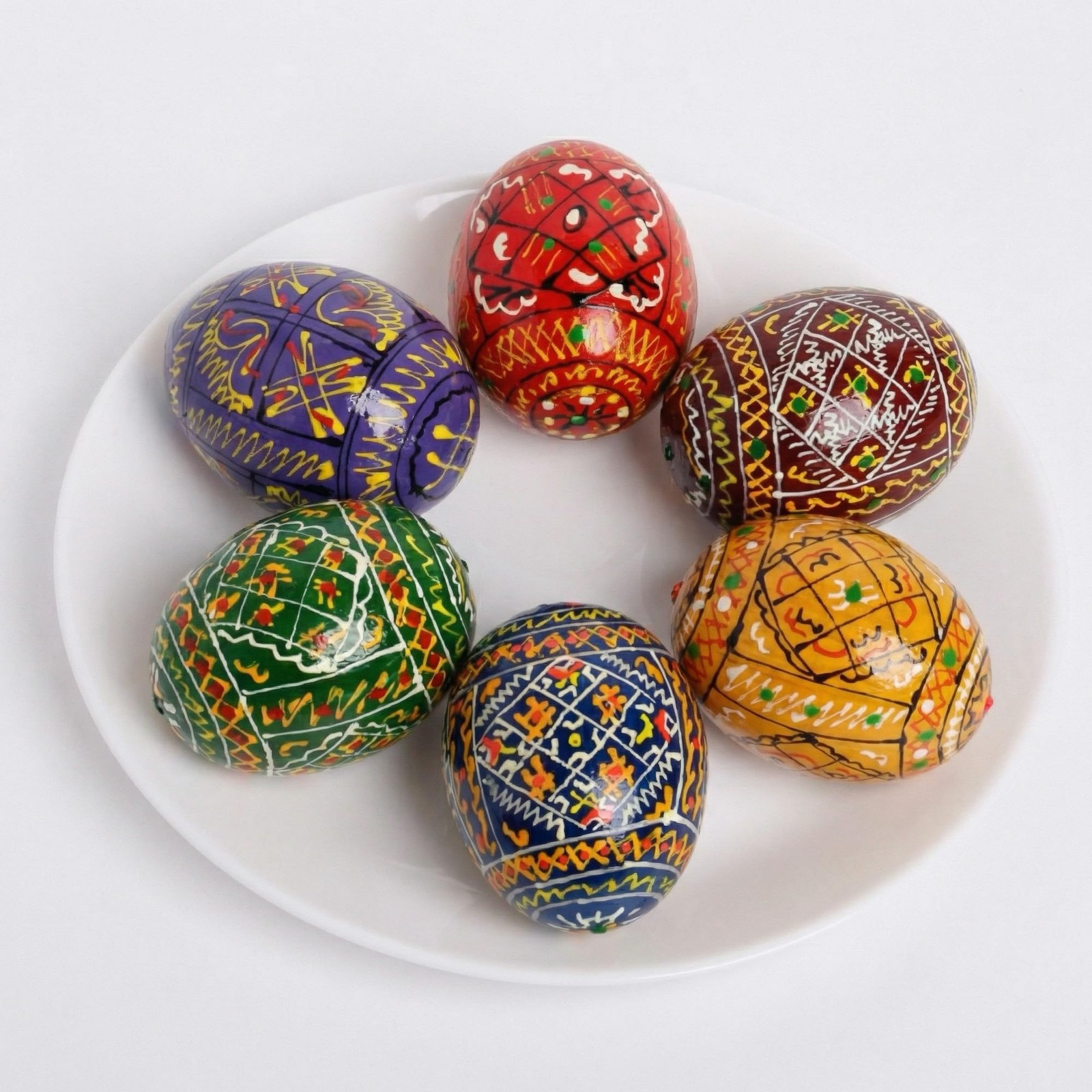 6 PCS Easter Eggs Decor 2.5 Inch Pysanky Hand Painted Wooden Ukrainian