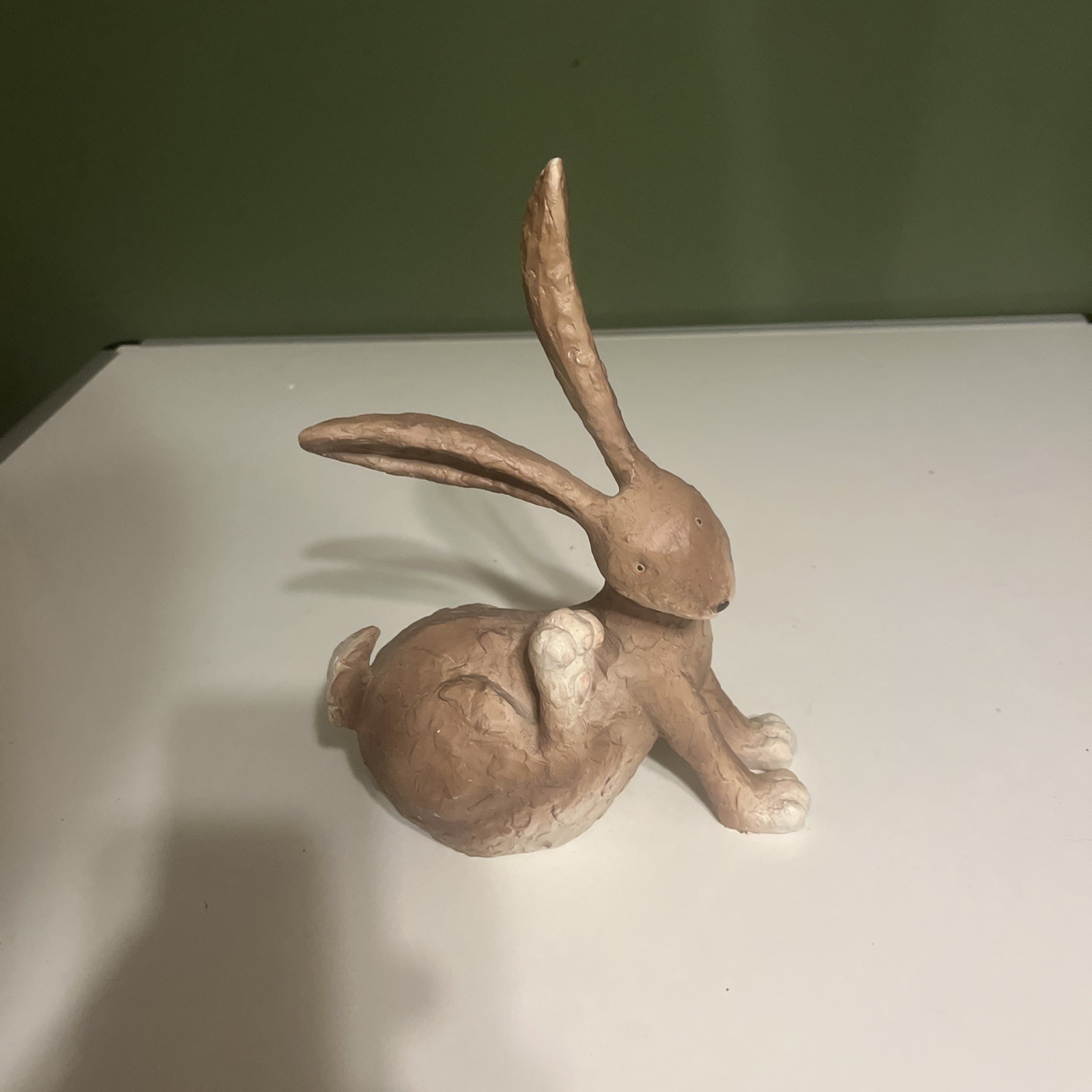 Bunny Sitting & Scratching Sculpture Made Of Resin/Ceramic 10×8” By Young’s Inc