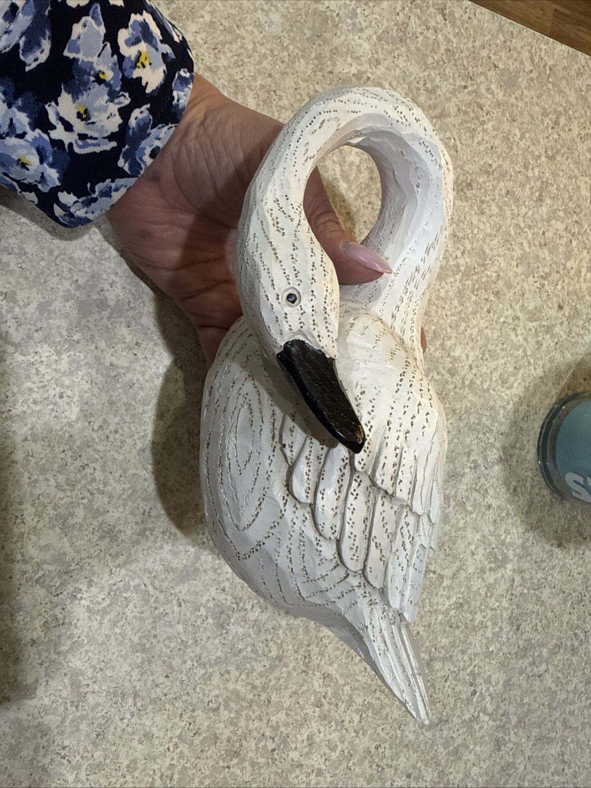Country Primitive 10” White Resin Loving Swan