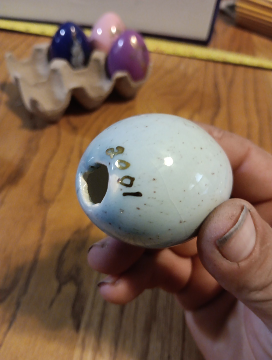 6 Painted Porcelain Eggs 2000- 2001. Flowers,Indians, Buffalo, Cranes