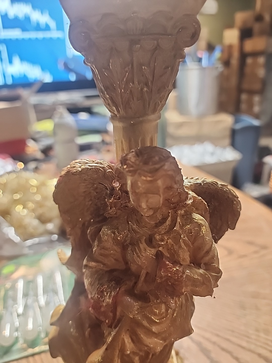 SILVESTRI STUDIO ANGEL CANDLE HOLDER 13 5/8″ HIGH-GOLD TONE-GLITTER