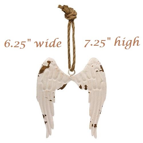 NEW SHABBY ANGEL WINGS CHIC WHITE Distressed 7.25″T x 6.25″W Metal Faith Chippy
