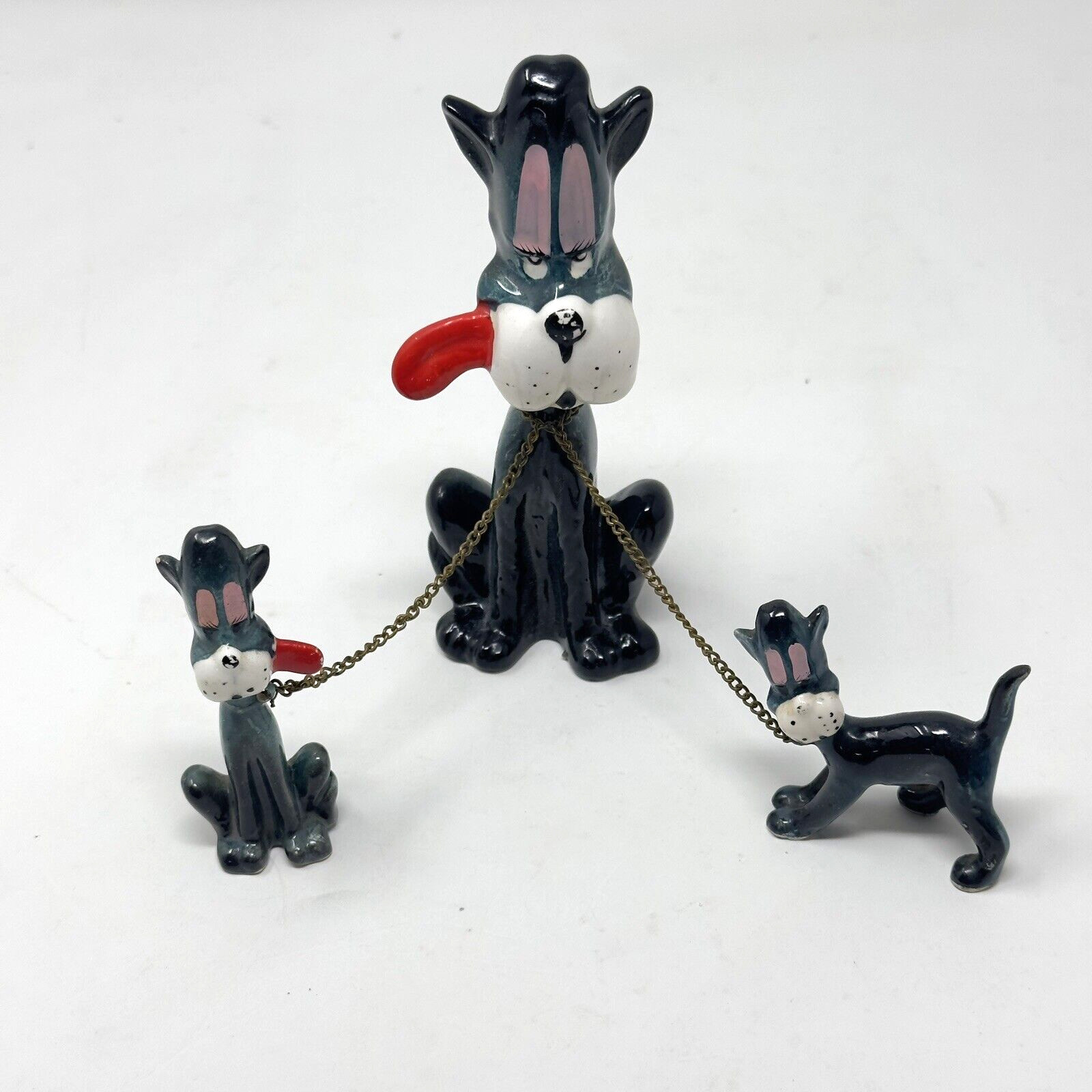 Vtg Kreiss Cat Family Figurines Sticking Out Tongue 3 Pc Green Red Pink HTF