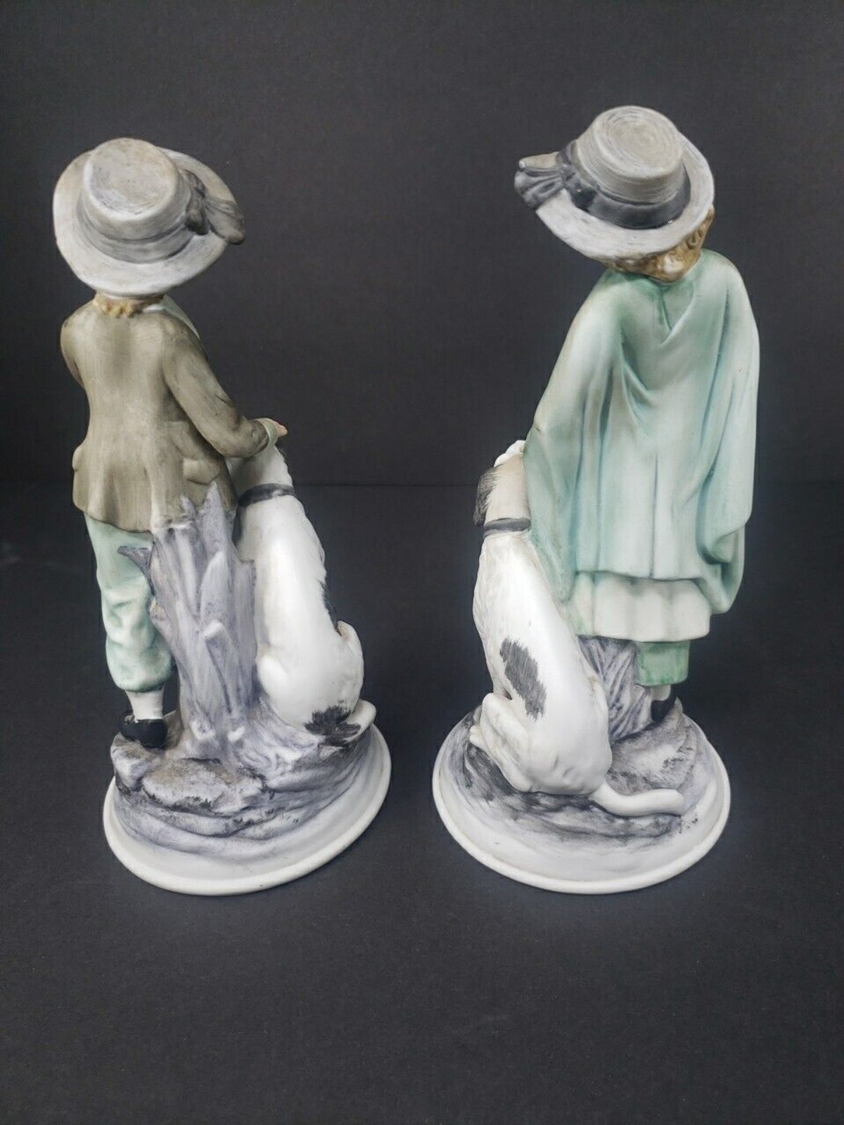 Andrea by Sadek Boy & Girl Dog Bisque Porcelain Figurines Ethan Allen 3213A VTG