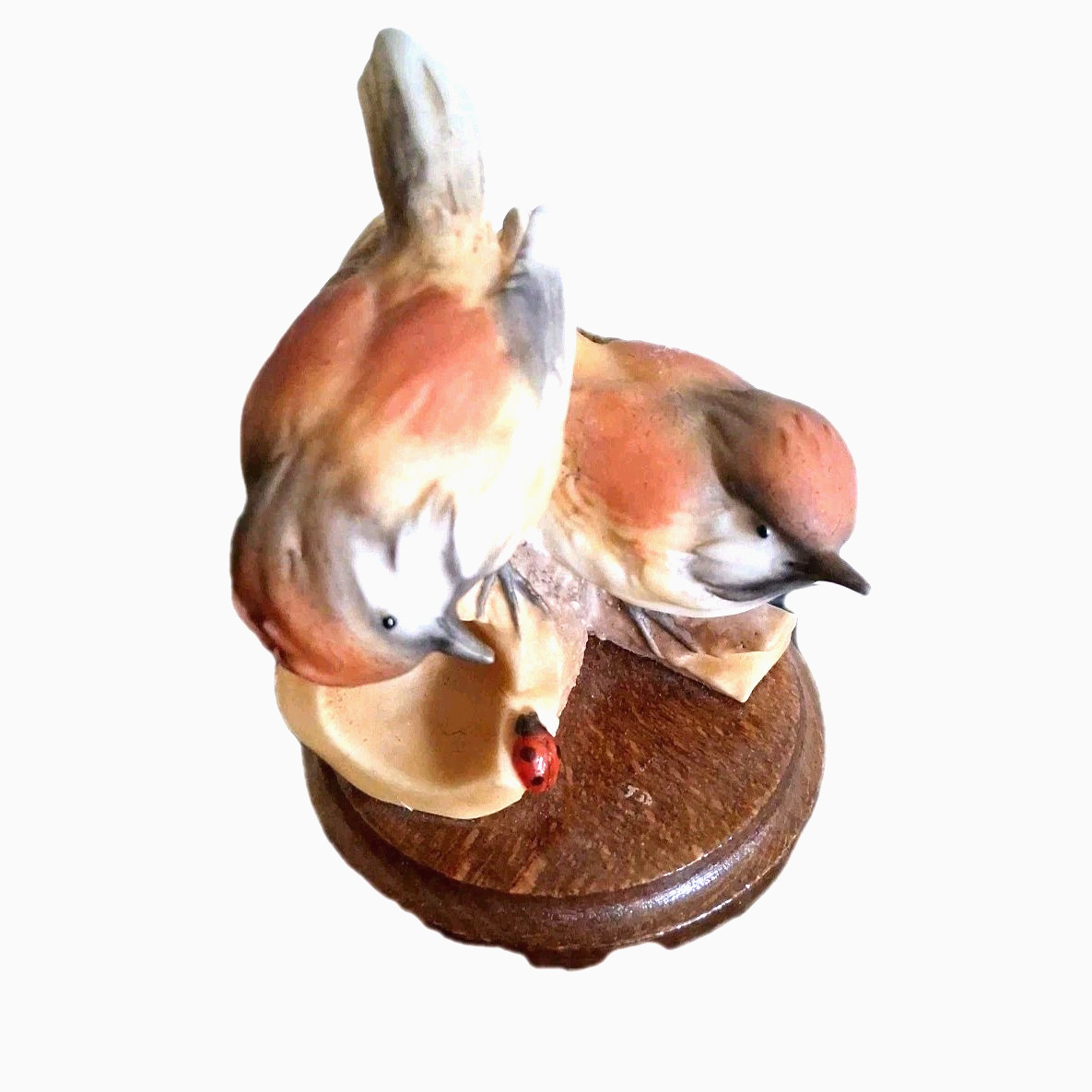VTG Giuseppe Armani Porcelain Finches on Log w Ladybird Italy Figurine