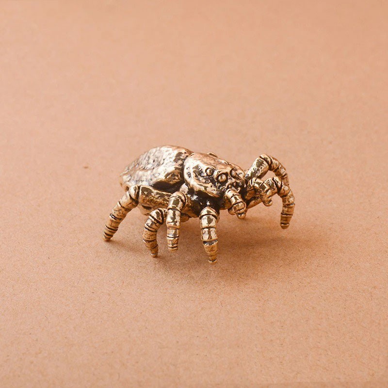 Solid Copper Spider Figurine Miniature Insect Statue Tea Pet Desktop Craft Decor
