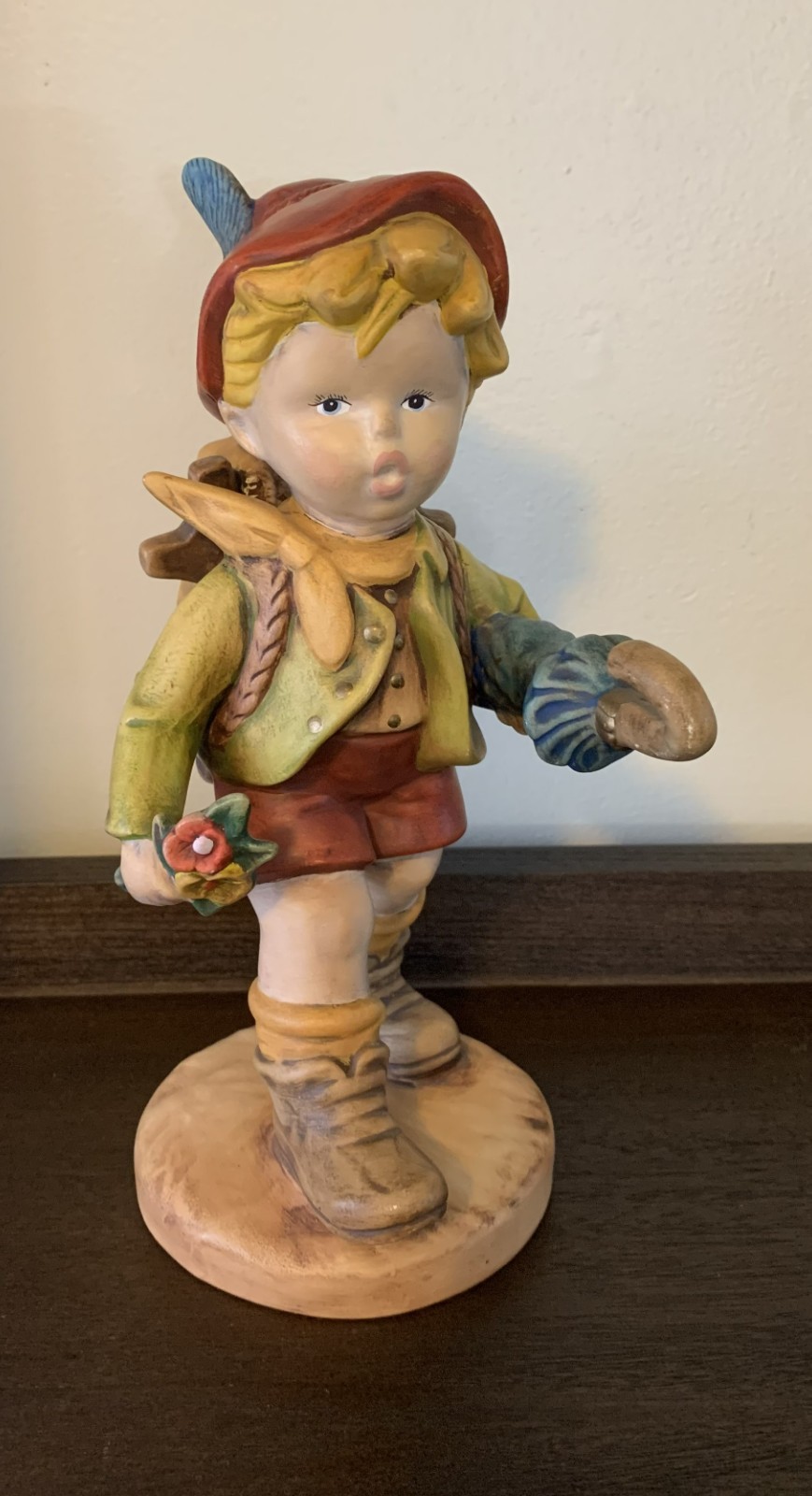 Vintage Hobbyist Piece Figurine Boy with Umbrella and Backpack Collectible