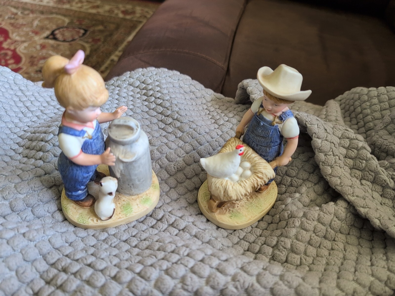 Set of 2 Vintage Homco 1985 Denim Days Figurines #1501 Morning Chores