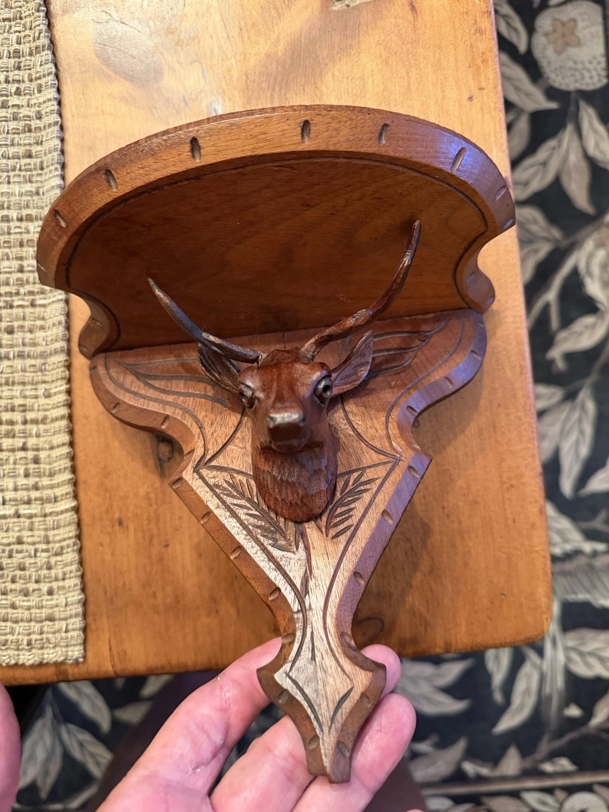 Black Forest Style Victorian-period Carved Stag Head Wall Shelf