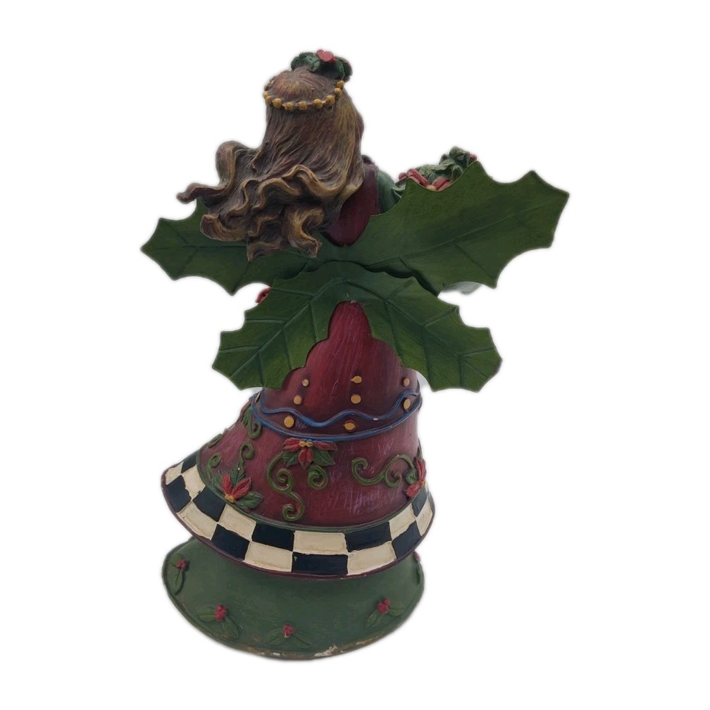 Resin GARDEN ANGEL Figurine Ornament Christmas Poinsettia Checkered READ!!!