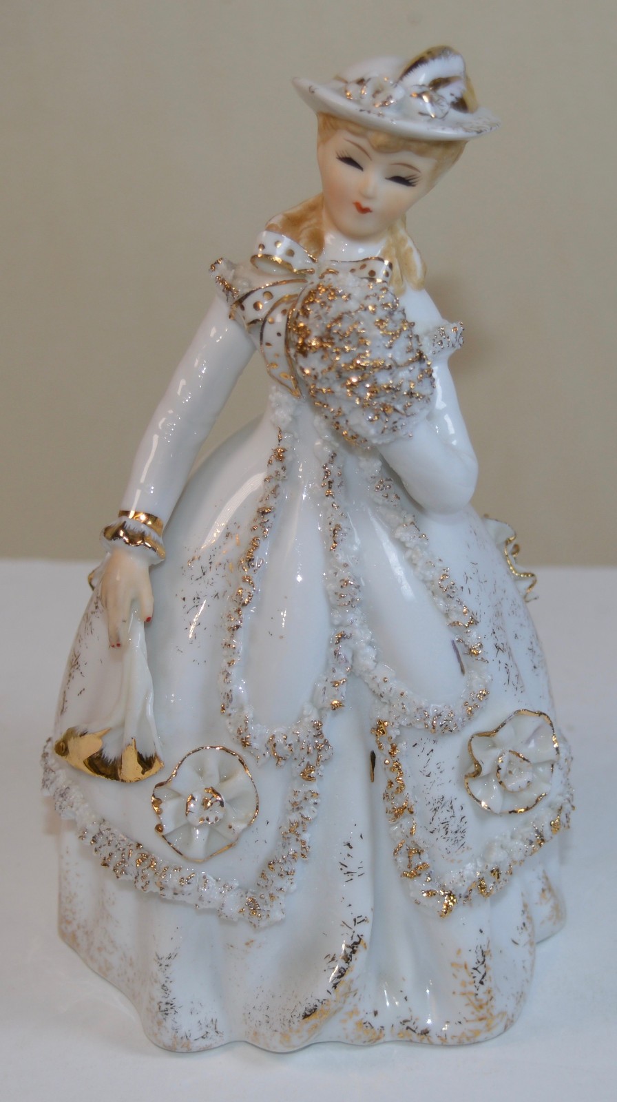Vintage Lefton China Victorian Lady Figurine Gold Trim – 6″ High # KW 1572