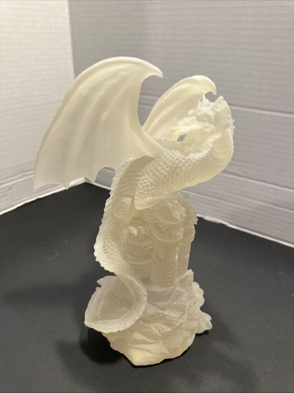 Frosted Lucite Castle Gaurdian Dragon Figure Vintage