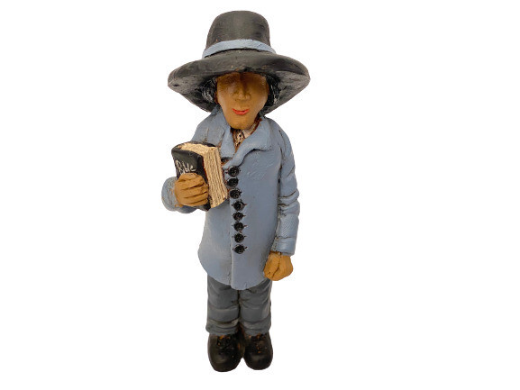 Mid Century 6.25 In. Clay Sculpture Amish Man Holding A Bible Vintage 1987