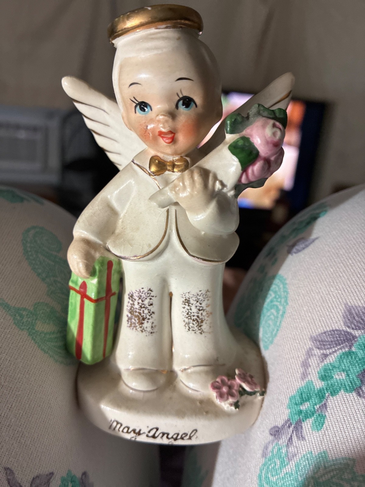 Vintage Napco May Boy Angel Figurine A1921 Japan 1956 Flowers Gift