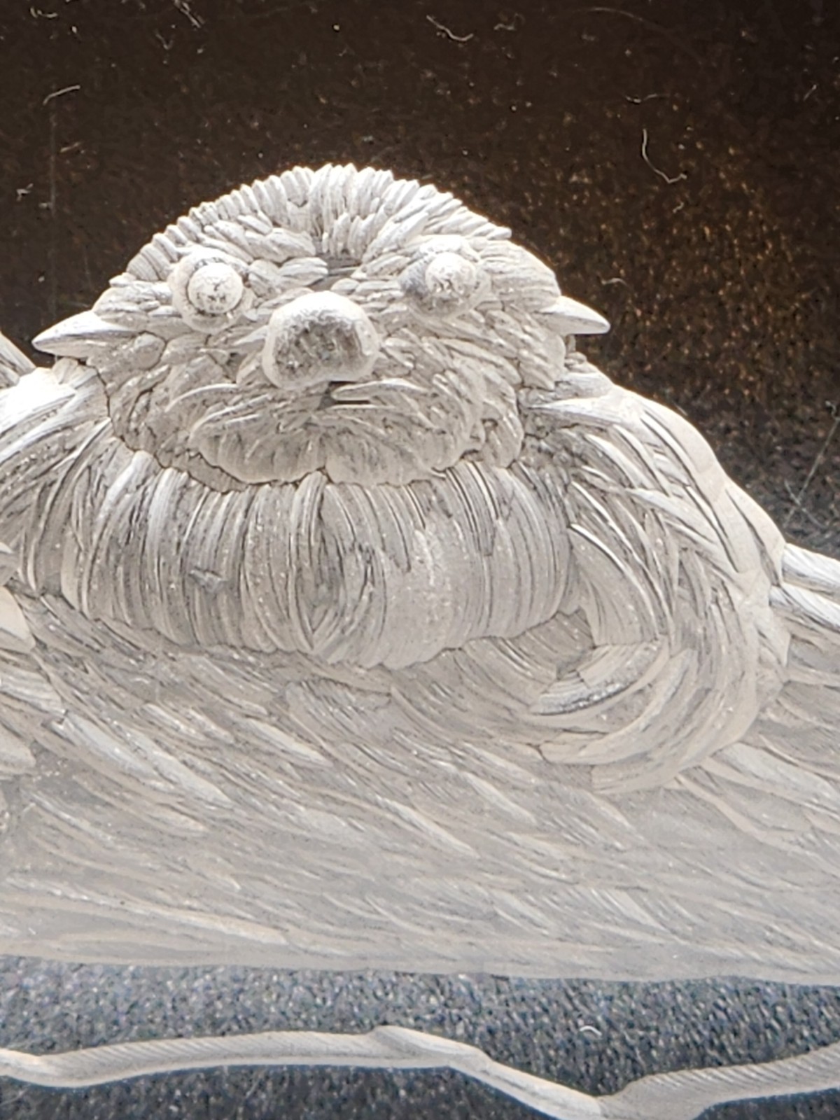 Vintage Joseph Galvan Etched Lucite Mom and Baby Otters Mantel Art Signed 1988