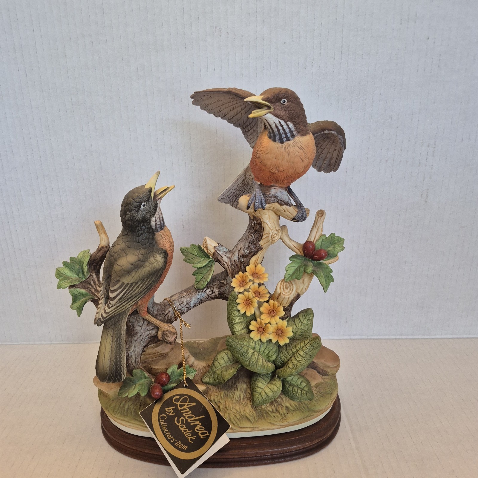 VTG Andrea By Sadek Group Of Robin Porcelain Bird Figurine Wood Base And Tag