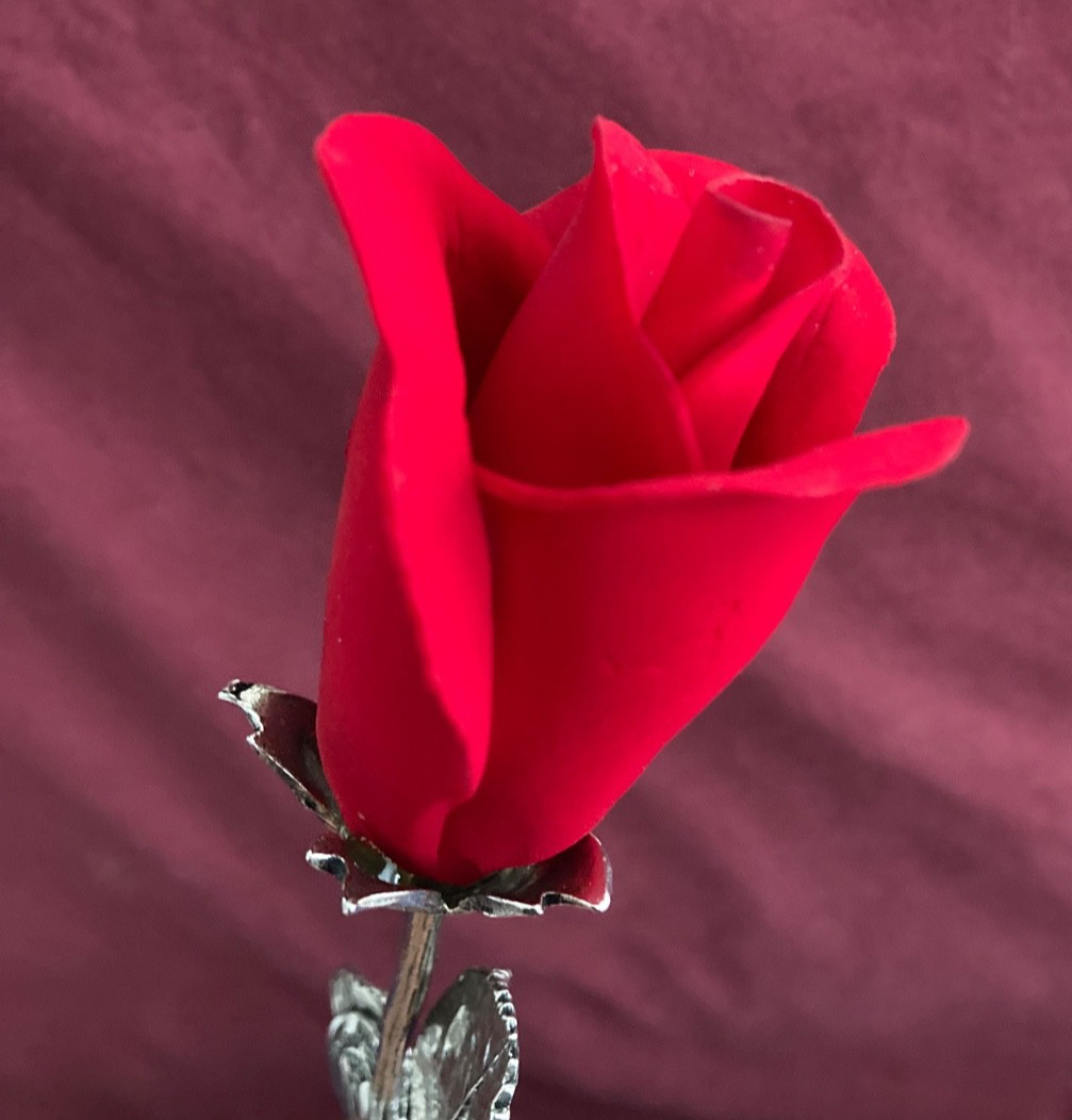 Napoleon Capodimonte Porcelain & Pewter Long-Stemmed Red Rose In Box