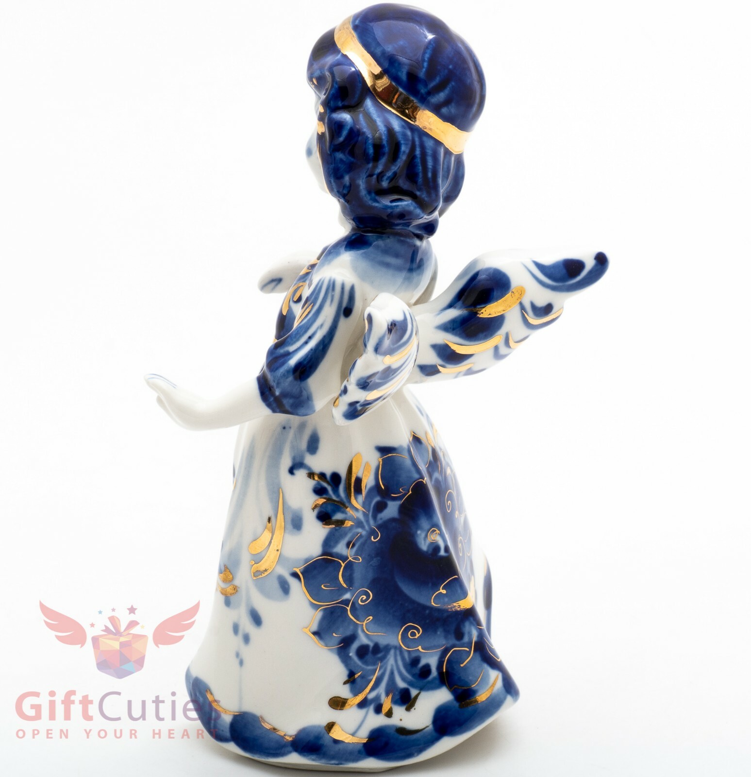 Porcelain Gzhel HandMade Figurine of Beautiful Angel girl in gold