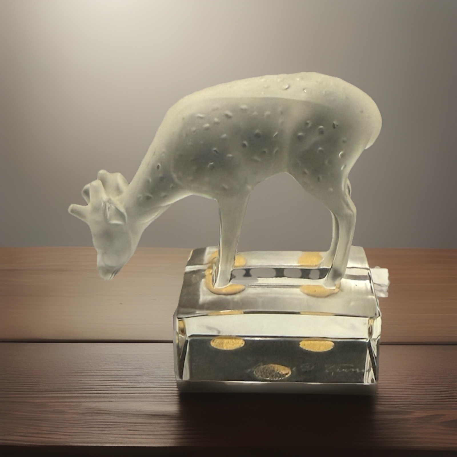 Lalique France Frosted Crystal Deer Figurine Signed Art Glass 3.5”