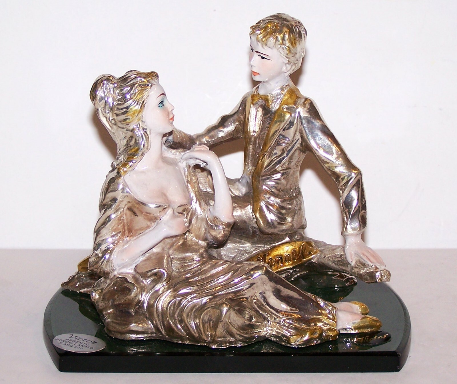 LOVELY VICTOR ARGENTO PORCELLANTO R ARG 800 SILVER ROMANTIC COUPLE 5″ FIGURINE