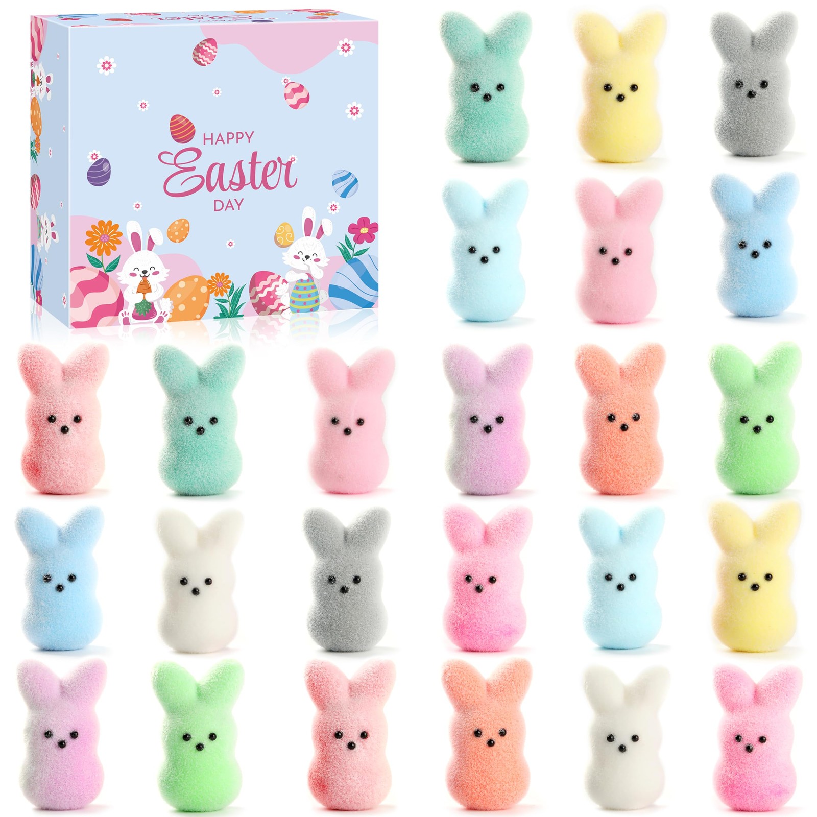 Easter Bunny Figurines Set of 24, Realistic Fuzzy Rabbit Decorations, Easter …