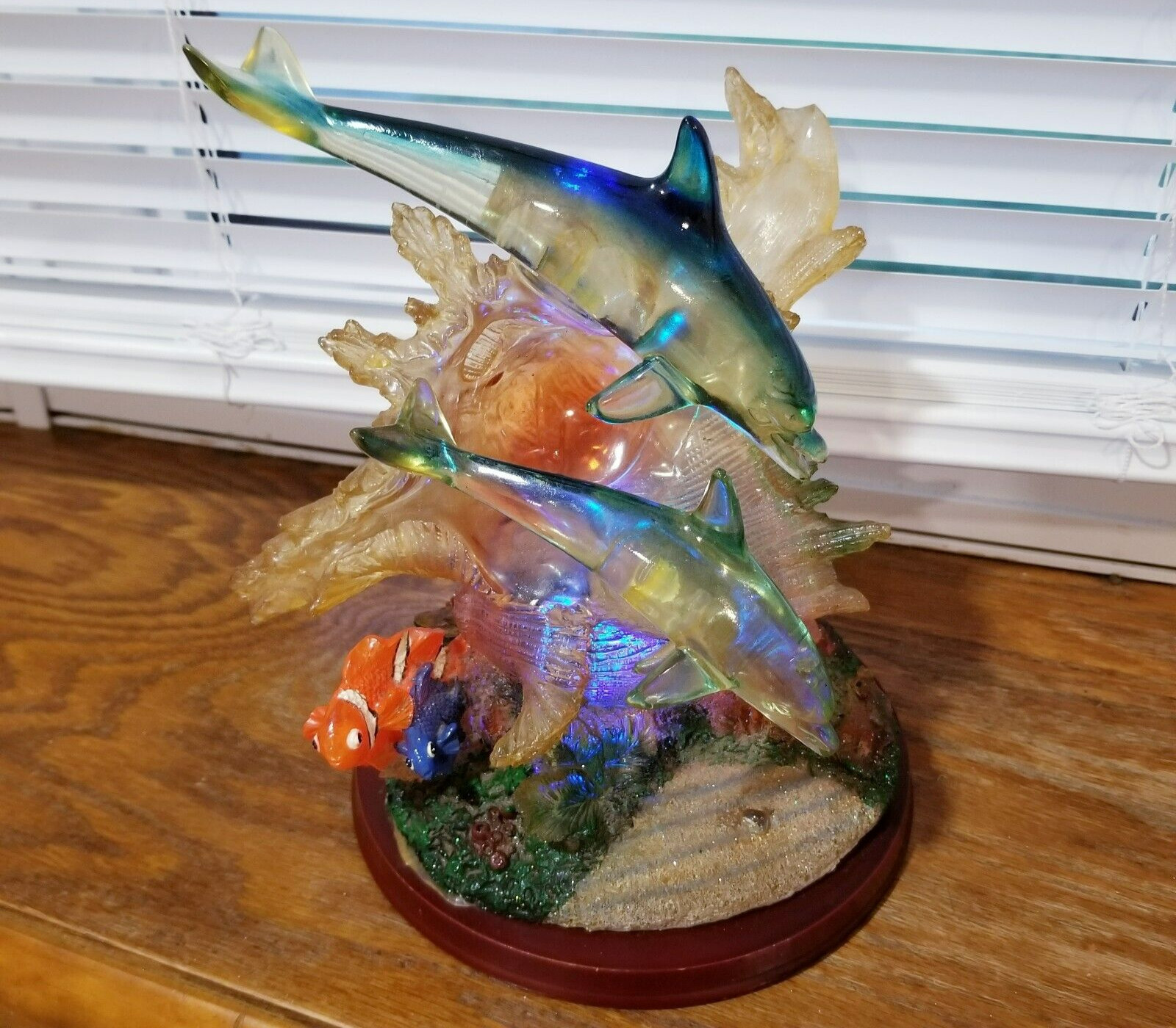 Dolphin Sea Life Coral Light Up Coloring Changing Sculpture On Wood Base