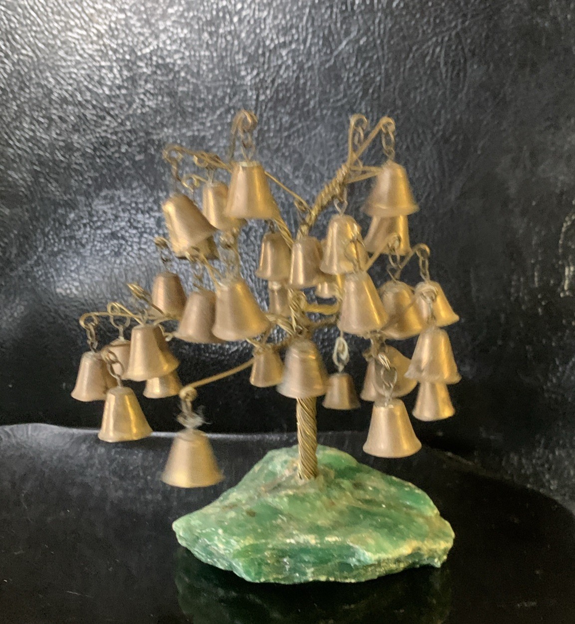 Vtg Copper Twisted Wire Bonsai Prosperity Tree Sculture Amazonite Stone W/Bells